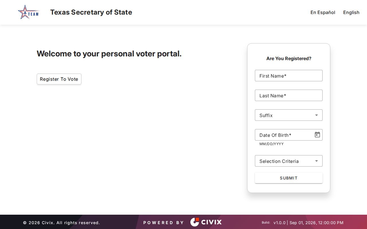 Denison residents directory Texas My Voter Portal lookup screen