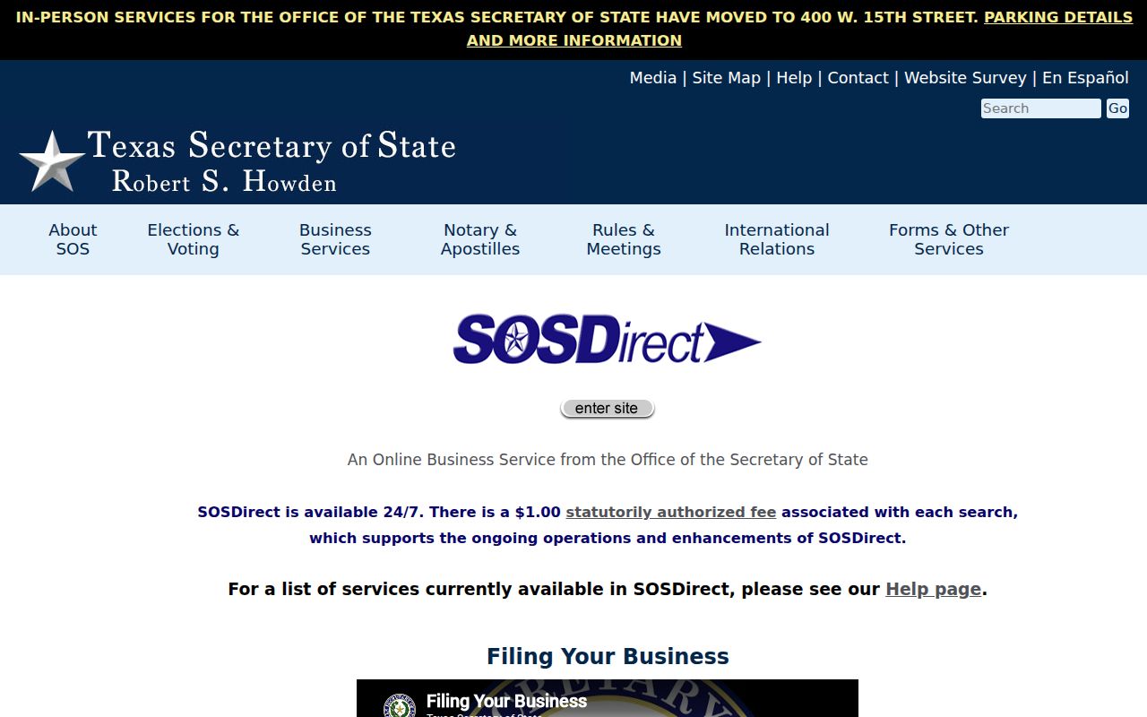 Denison residents directory Texas SOSDirect business search information