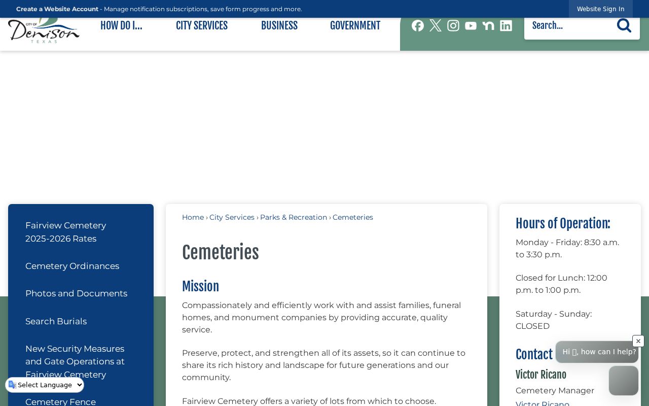 Denison resident lookup reference showing cemetery access information