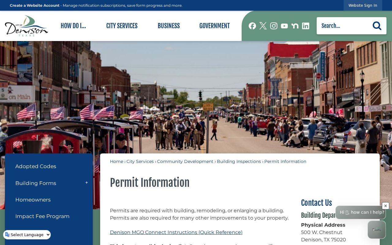 Denison street directory source showing permit information by address